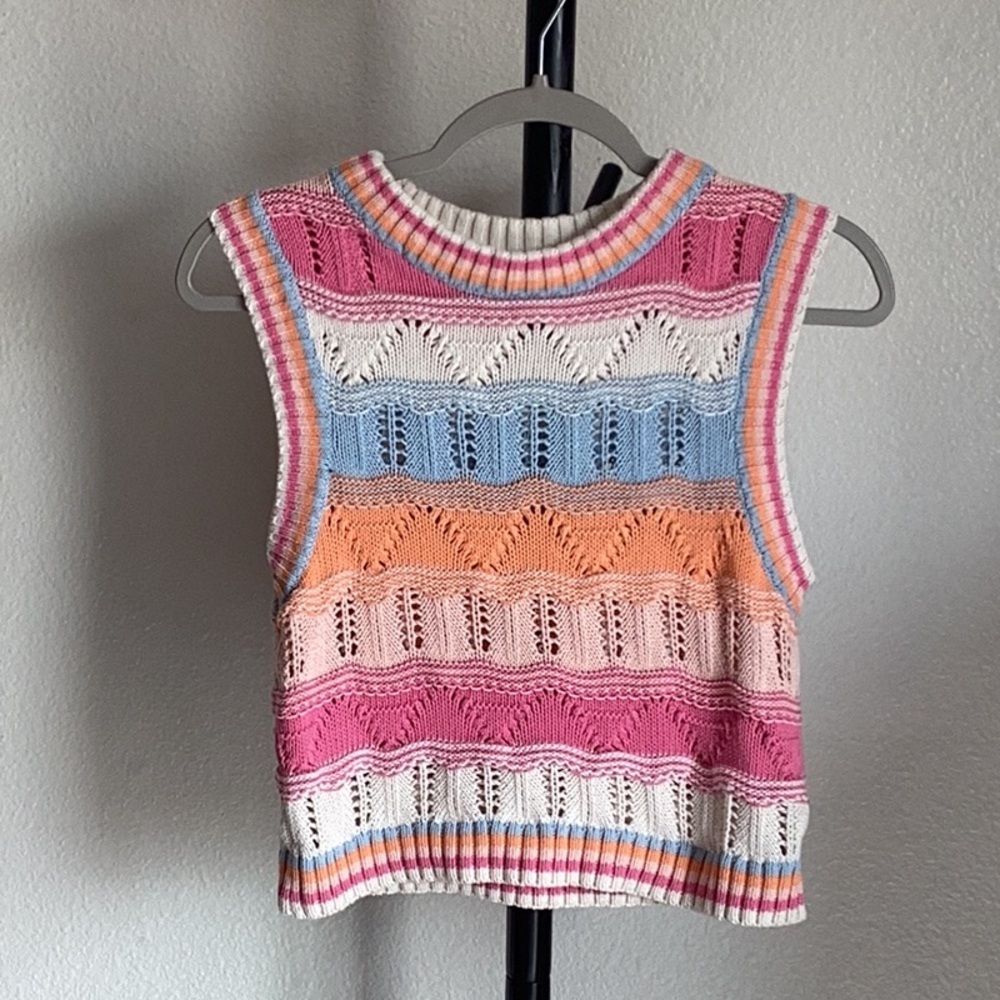 Cotton On Multicolor Striped Crochet Tank Top - Pink, Blue, Orange, White